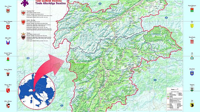Cartina geografica Euregio Tirolo-Alto Adige-Trentino